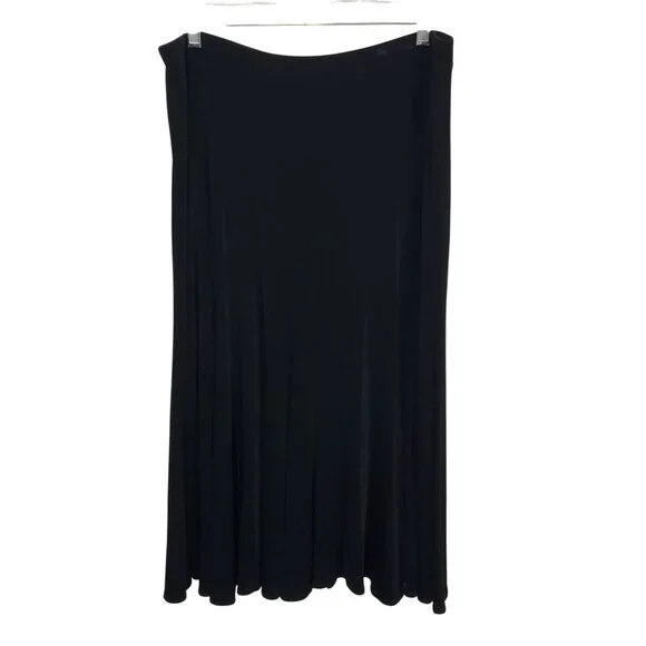 Chicos Travelers 3 Sz XL Skirt Slinky Stretch Full Flared Multi Panel Midi Long - Picture 3 of 9